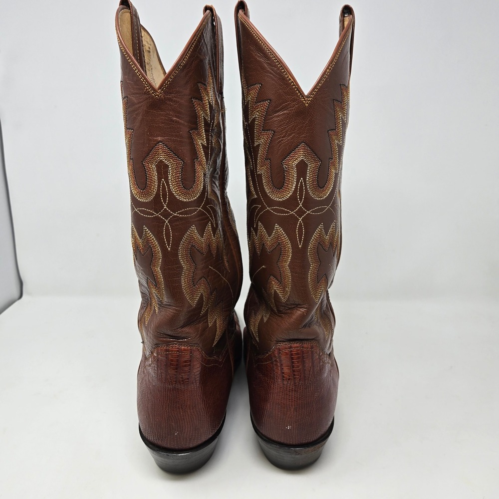 Mens Brown Lizard Skin Western Cowboy Boots Pointed Toe Stitched Leather 8.5D - Picture 6 of 14